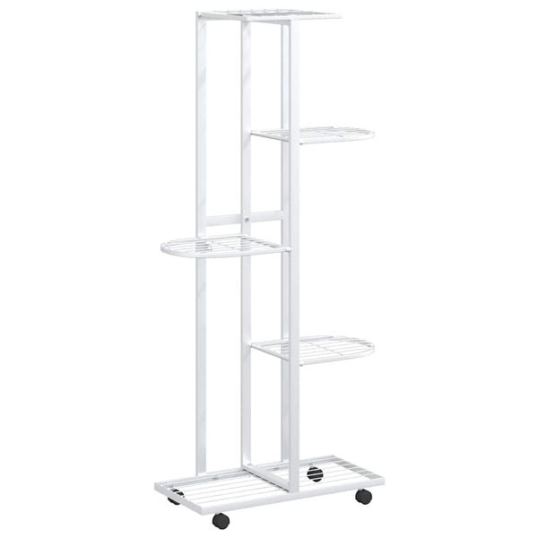 vidaXL 5-Tier Flower Stand with Wheels 44x23x100 cm White Iron
