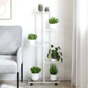 vidaXL 5-Tier Flower Stand with Wheels 44x23x100 cm White Iron