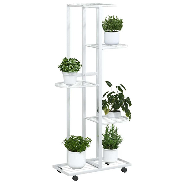 vidaXL 5-Tier Flower Stand with Wheels 44x23x100 cm White Iron
