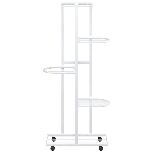 vidaXL 5-Tier Flower Stand with Wheels 44x23x100 cm White Iron