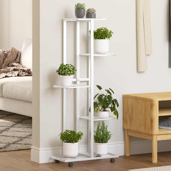 vidaXL 5-Tier Flower Stand with Wheels 44x23x100 cm White Iron
