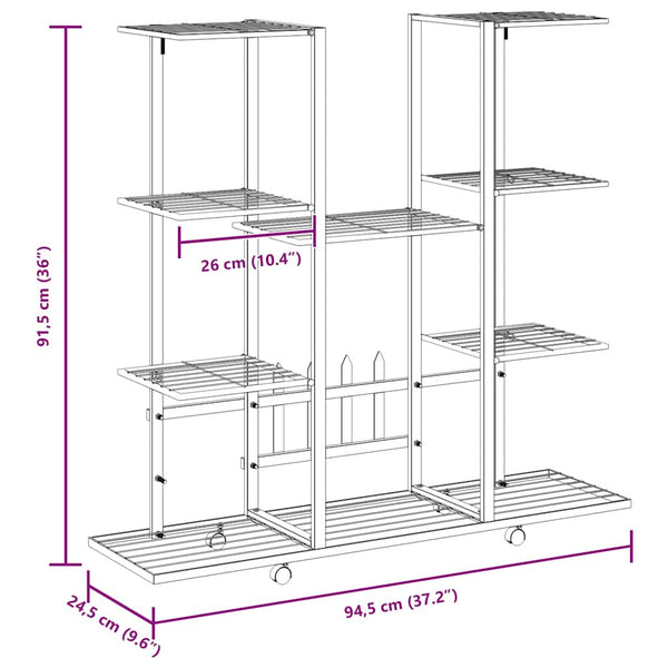 vidaXL Flower Stand with Wheels 94.5x24.5x91.5 cm Black Iron
