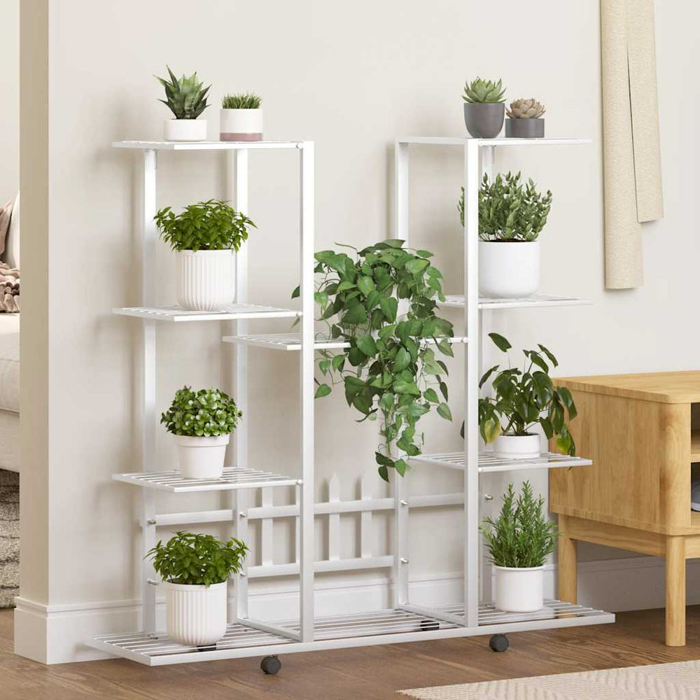 vidaXL Plant Stand with Wheels 94.5x24.5x91.5 cm White Iron