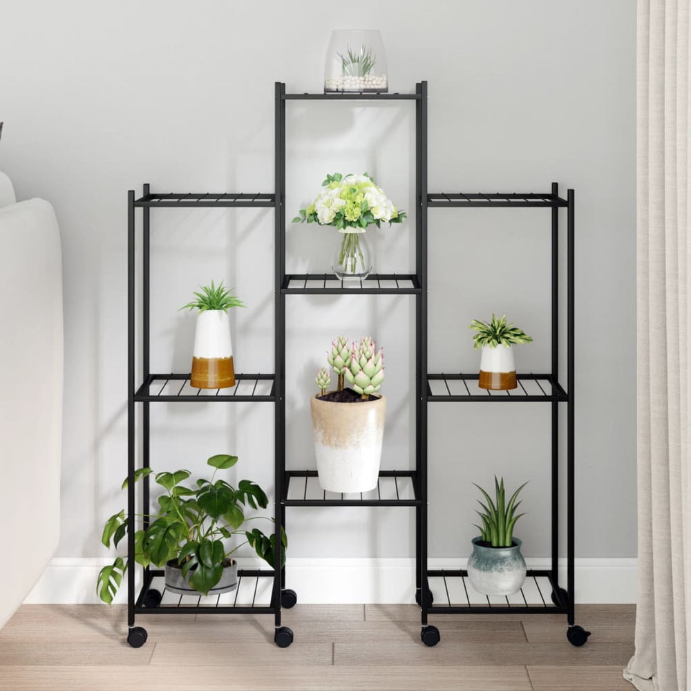 vidaXL Plant Stand with Wheels 83x25x103.5 cm Black Iron