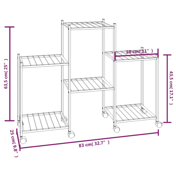 vidaXL Plant Stand with Wheels 83x25x63.5 cm Black Iron