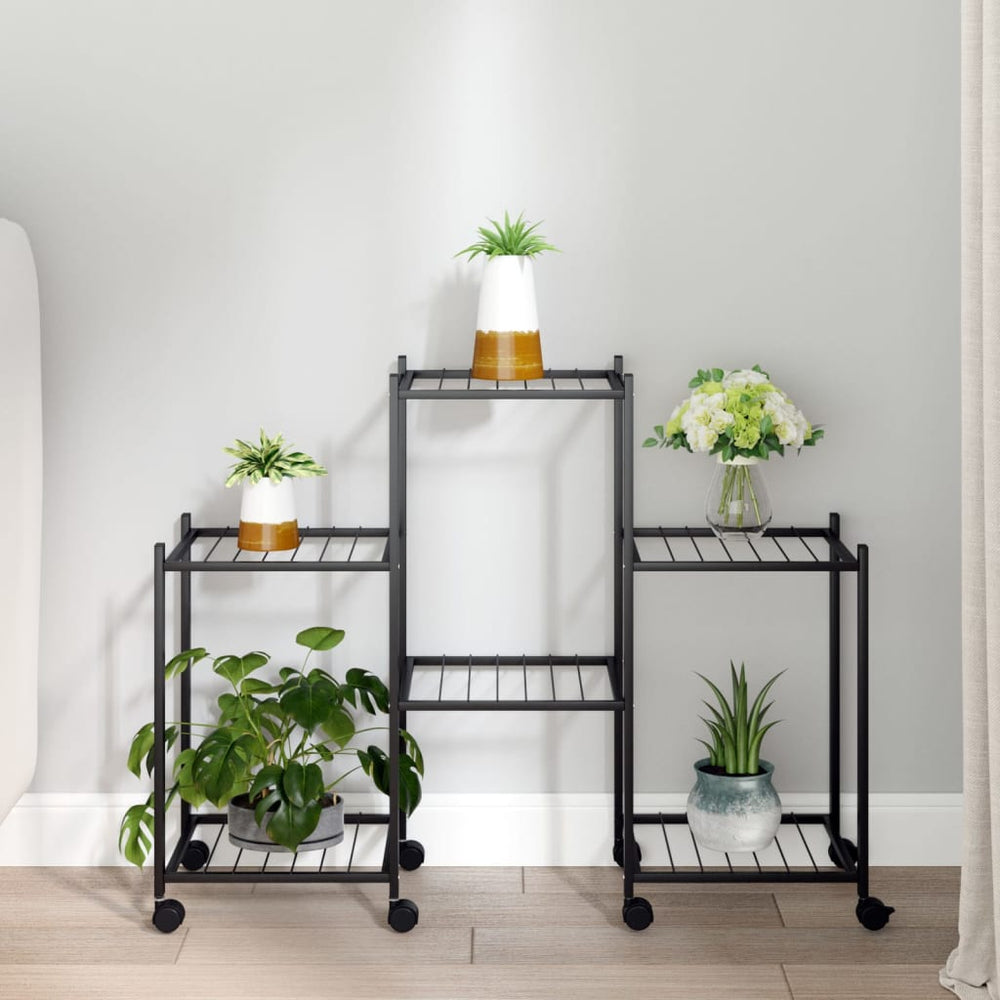 vidaXL Plant Stand with Wheels 83x25x63.5 cm Black Iron