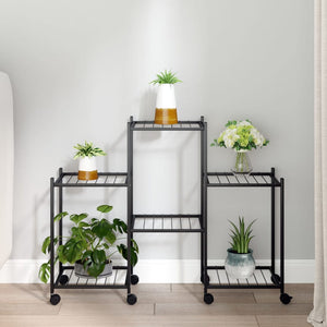 vidaXL Plant Stand with Wheels 83x25x63.5 cm Black Iron