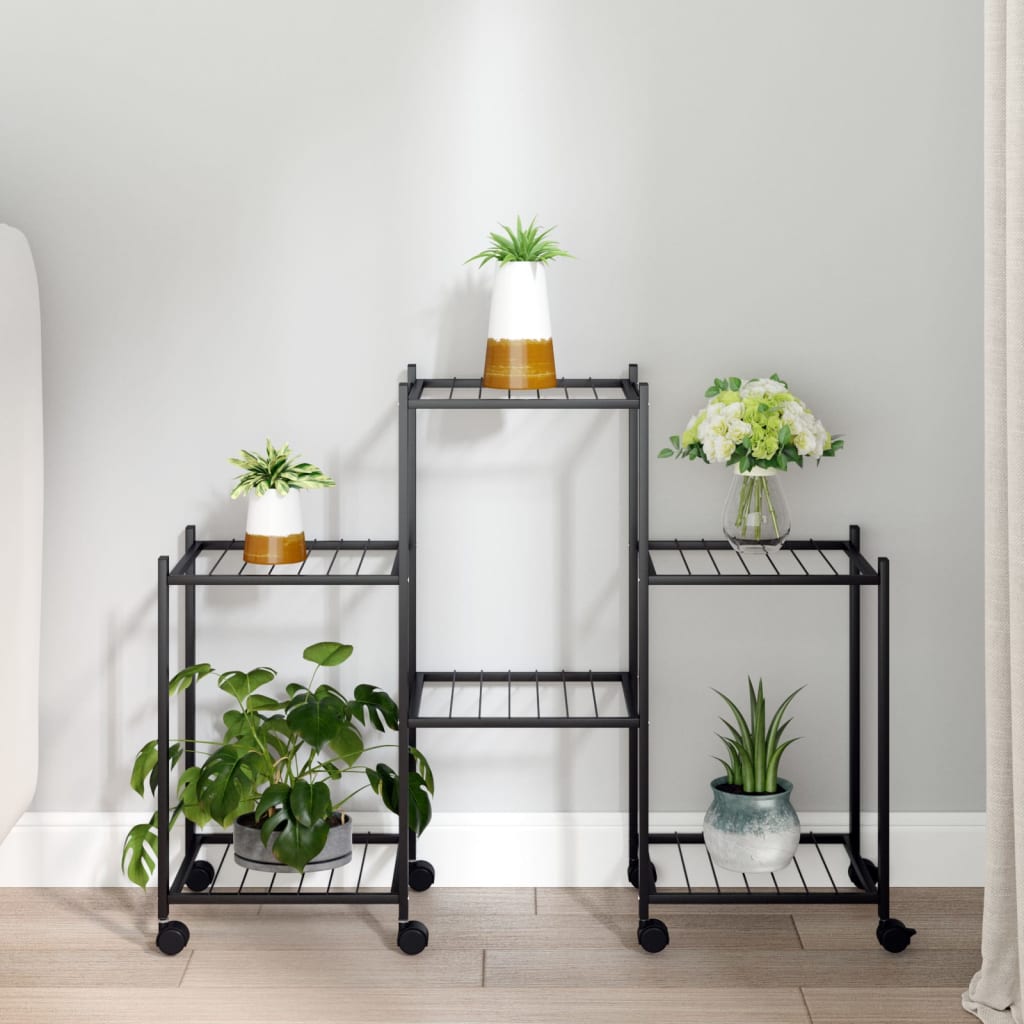 vidaXL Plant Stand with Wheels 83x25x63.5 cm Black Iron