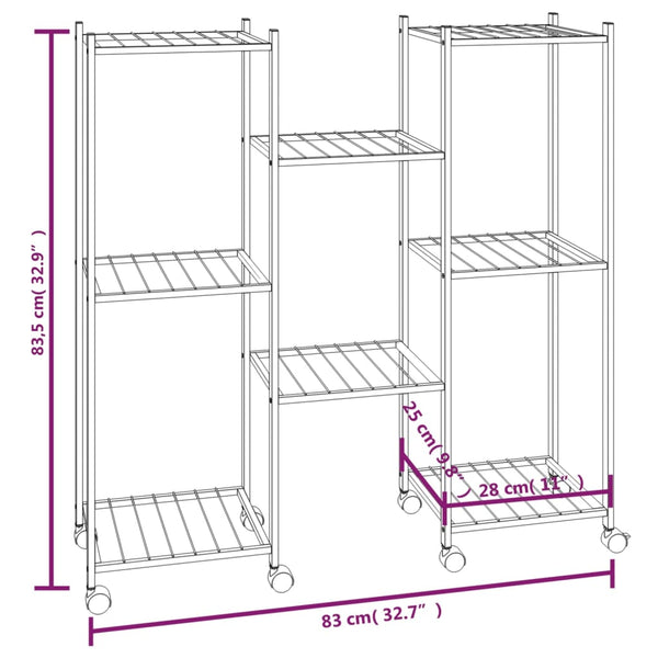 vidaXL Plant Stand with Wheels 83x25x83.5 cm Black Iron