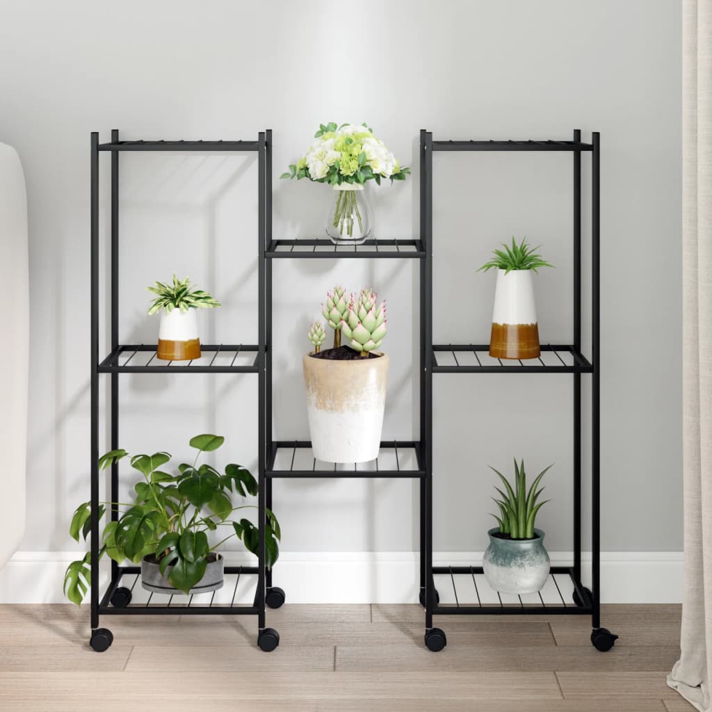 vidaXL Plant Stand with Wheels 83x25x83.5 cm Black Iron