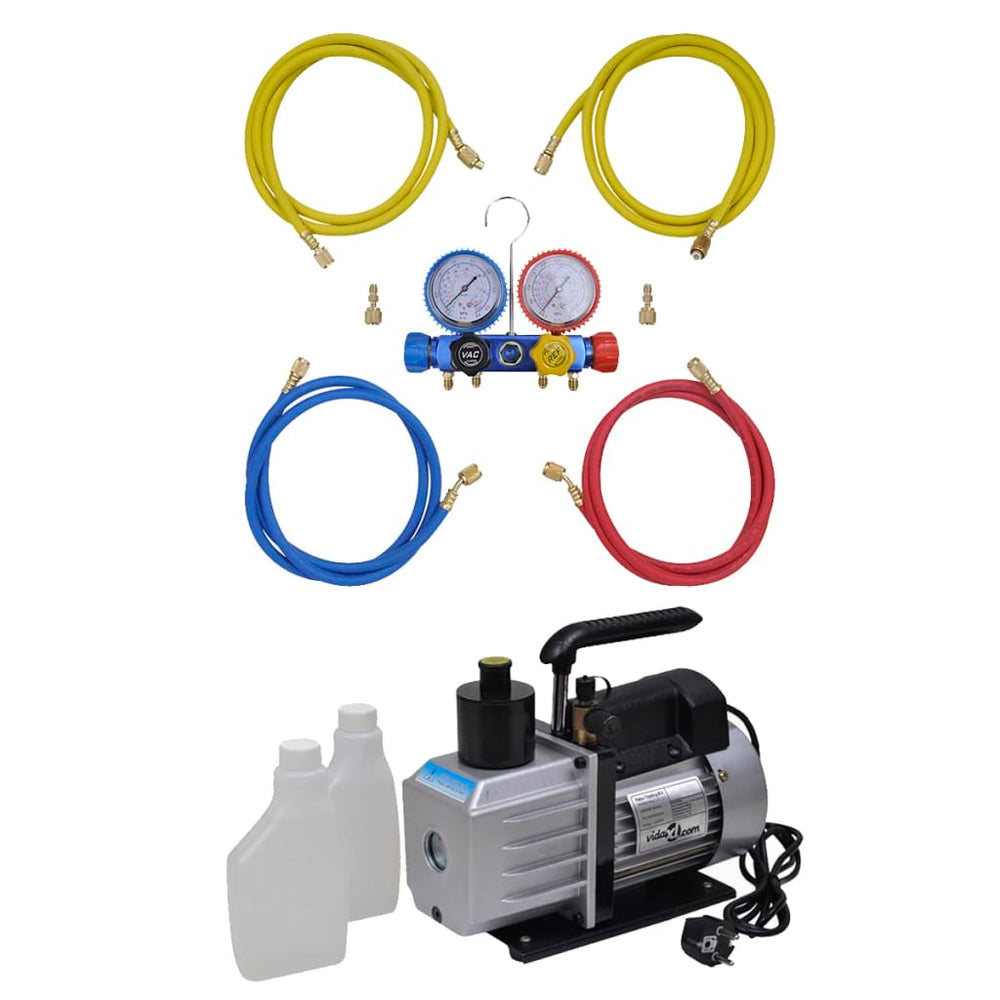 vidaXL Vacuum Pump 50 L/min 4-Way Manifold Gauge Air Conditioning