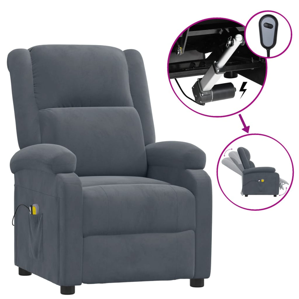 Massagesessel Elektrisch Dunkelgrau Samt