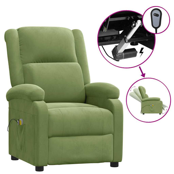 Elektrischer Massagesessel Hellgrün Samt