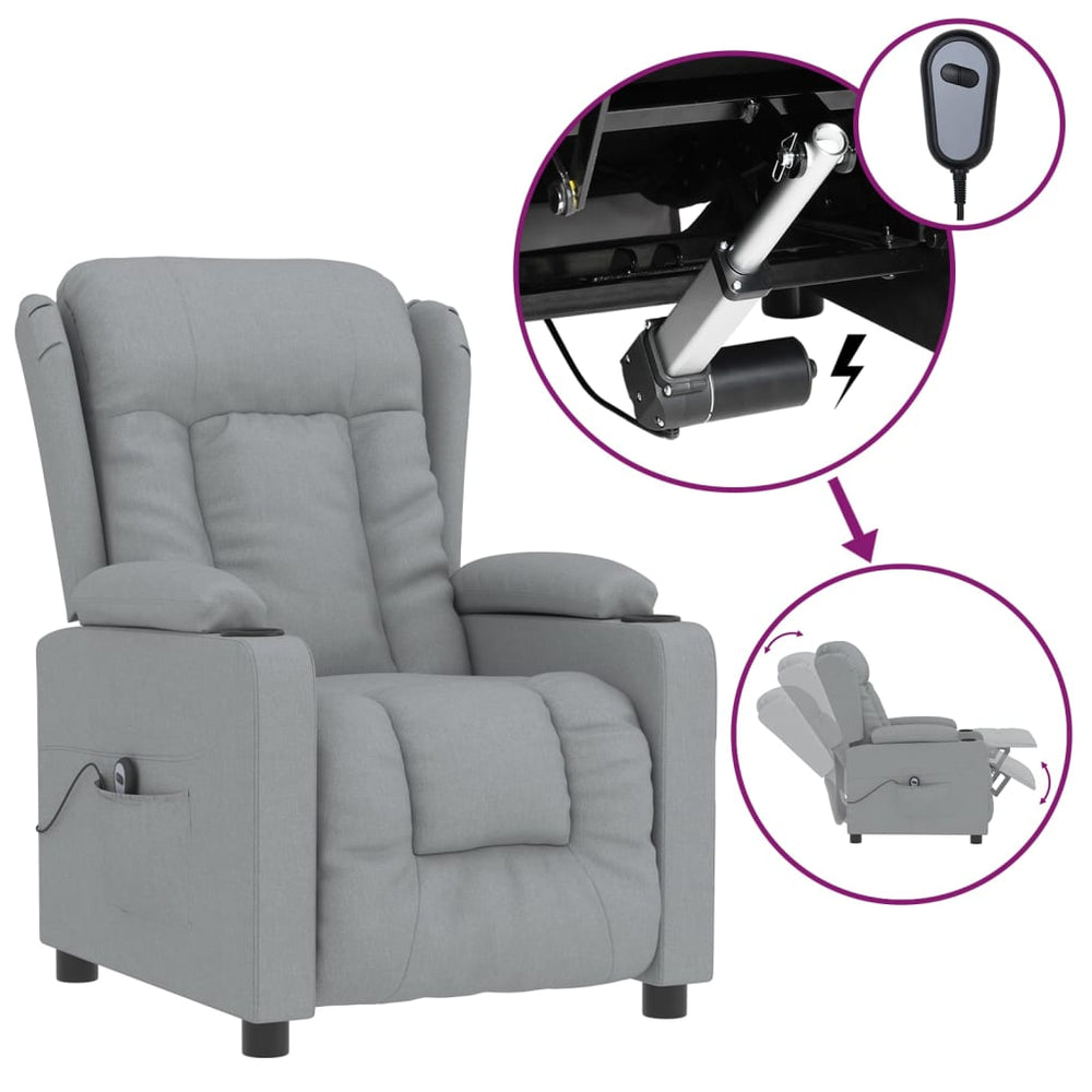 vidaXL Electric Recliner Light Grey Fabric