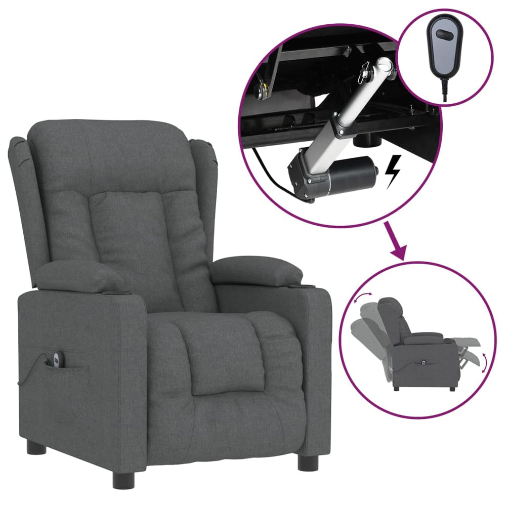 vidaXL Electric Recliner Dark Grey Fabric