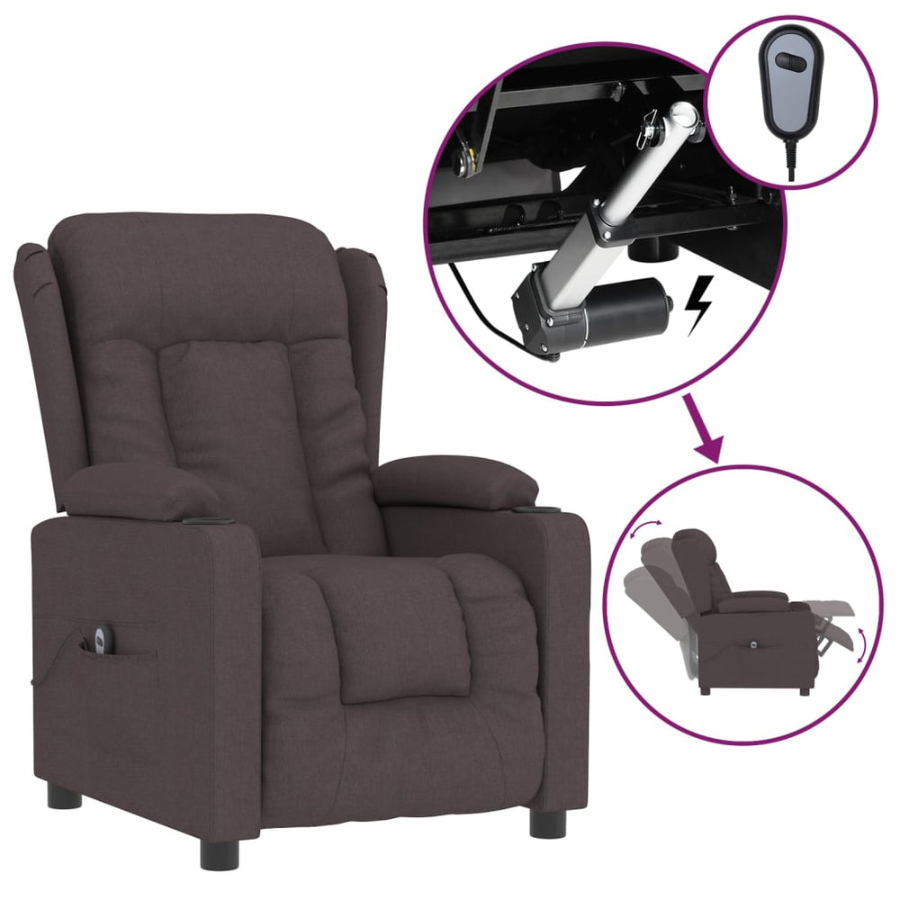 vidaXL Electric Recliner Dark Brown Fabric