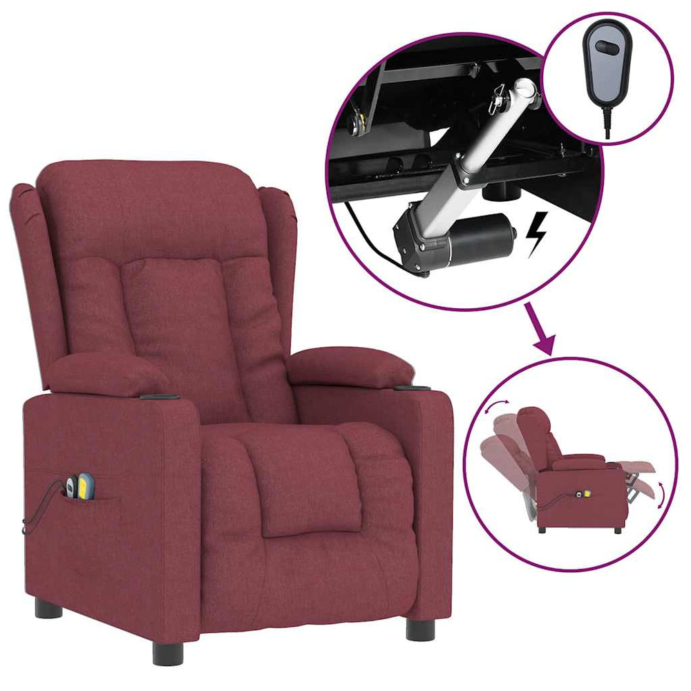 vidaXL Electric Massage Chair Wine Red Fabric