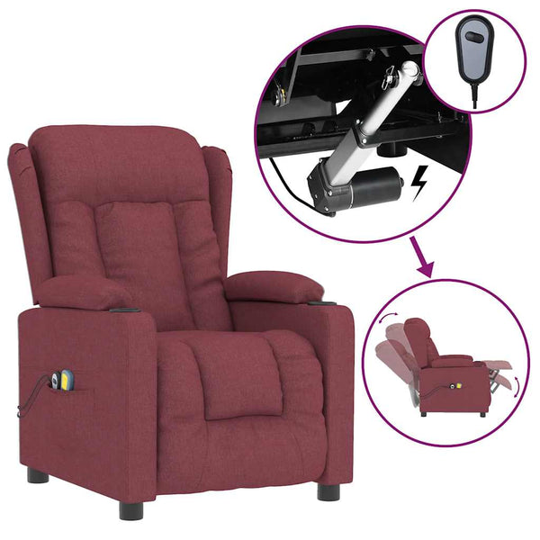 vidaXL Electric Massage Chair Wine Red Fabric