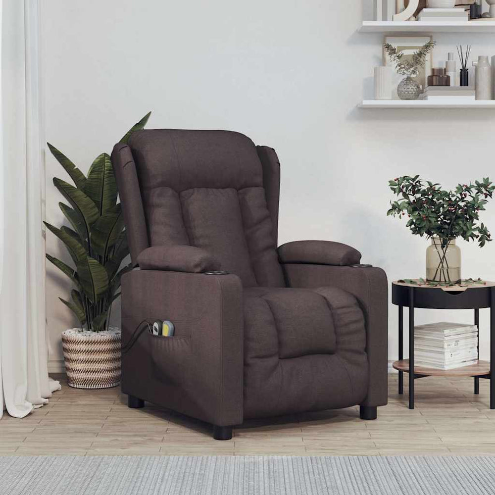 vidaXL Electric Massage Armchair Dark Brown Fabric