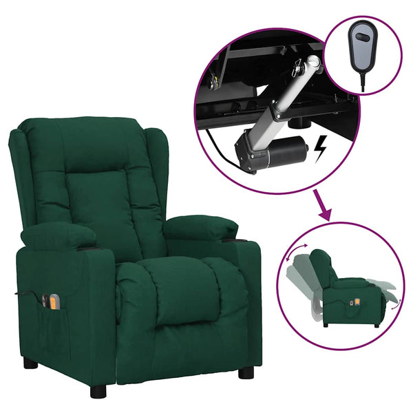 vidaXL Electric Massage Armchair Dark Green Fabric