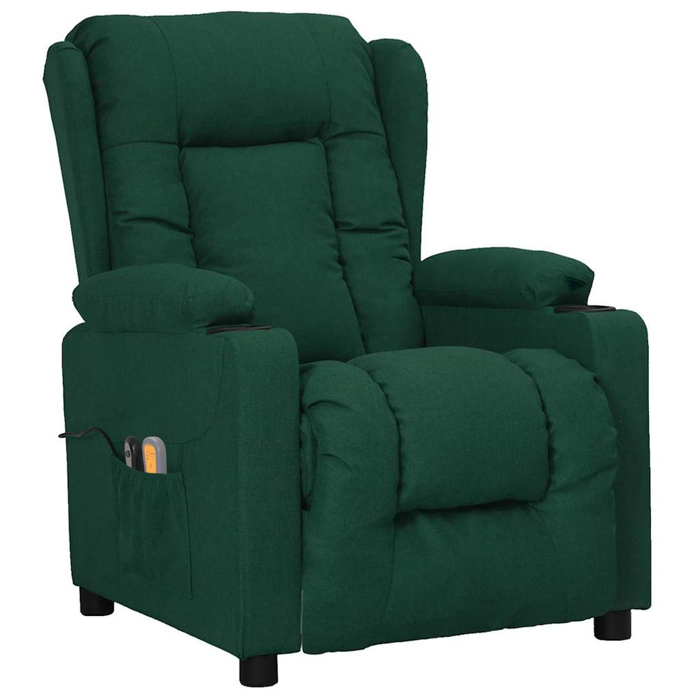 vidaXL Electric Massage Armchair Dark Green Fabric