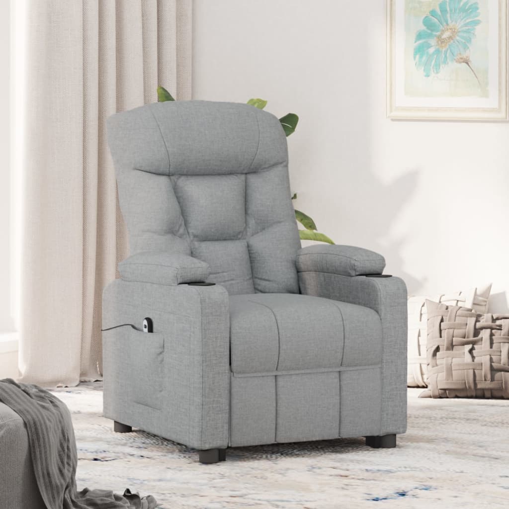 vidaXL Electric Recliner Light Grey Fabric