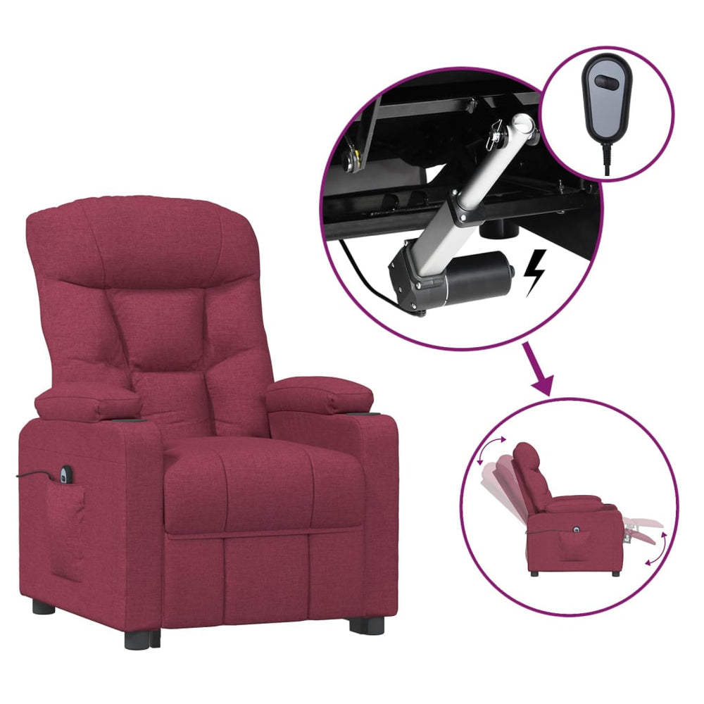vidaXL Electric Recliner Wine Red Fabric