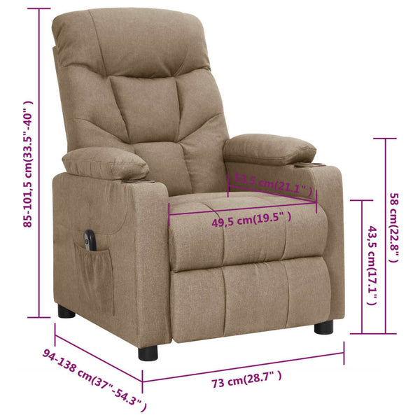vidaXL Electric Recliner Taupe Fabric