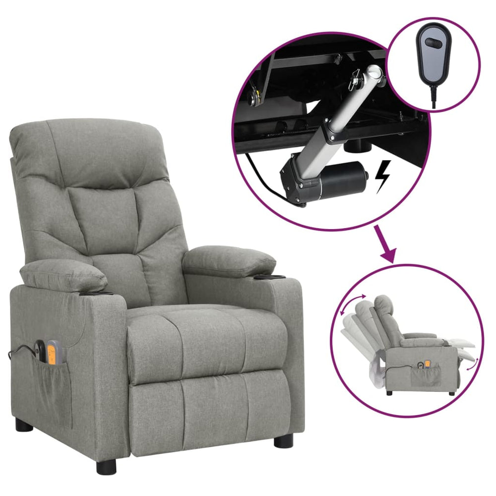 vidaXL Electric Massage Armchair Light Grey Fabric
