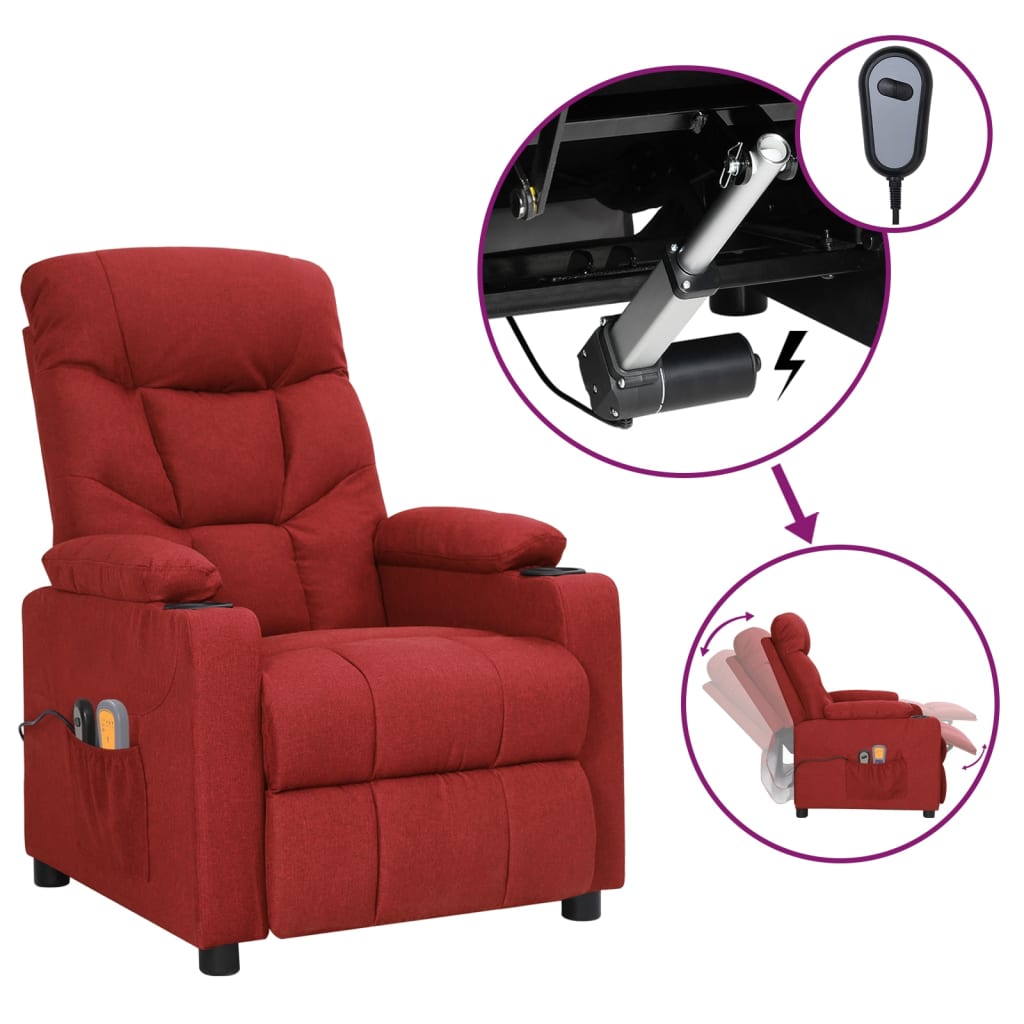 vidaXL Electric Massage Chair Wine Red Fabric