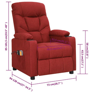 vidaXL Electric Massage Chair Wine Red Fabric