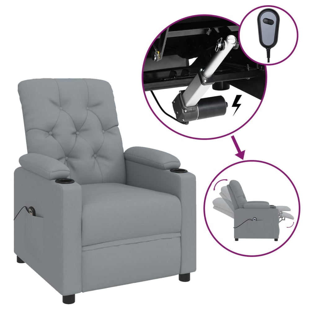 vidaXL Electric Recliner Light Grey Fabric