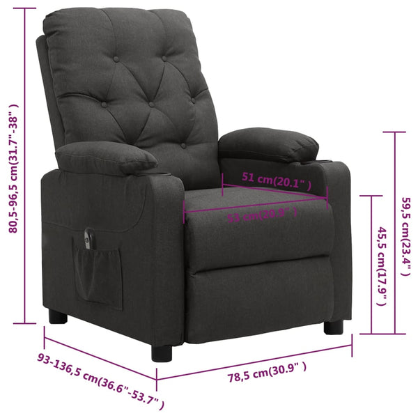 vidaXL Electric Recliner Dark Grey Fabric