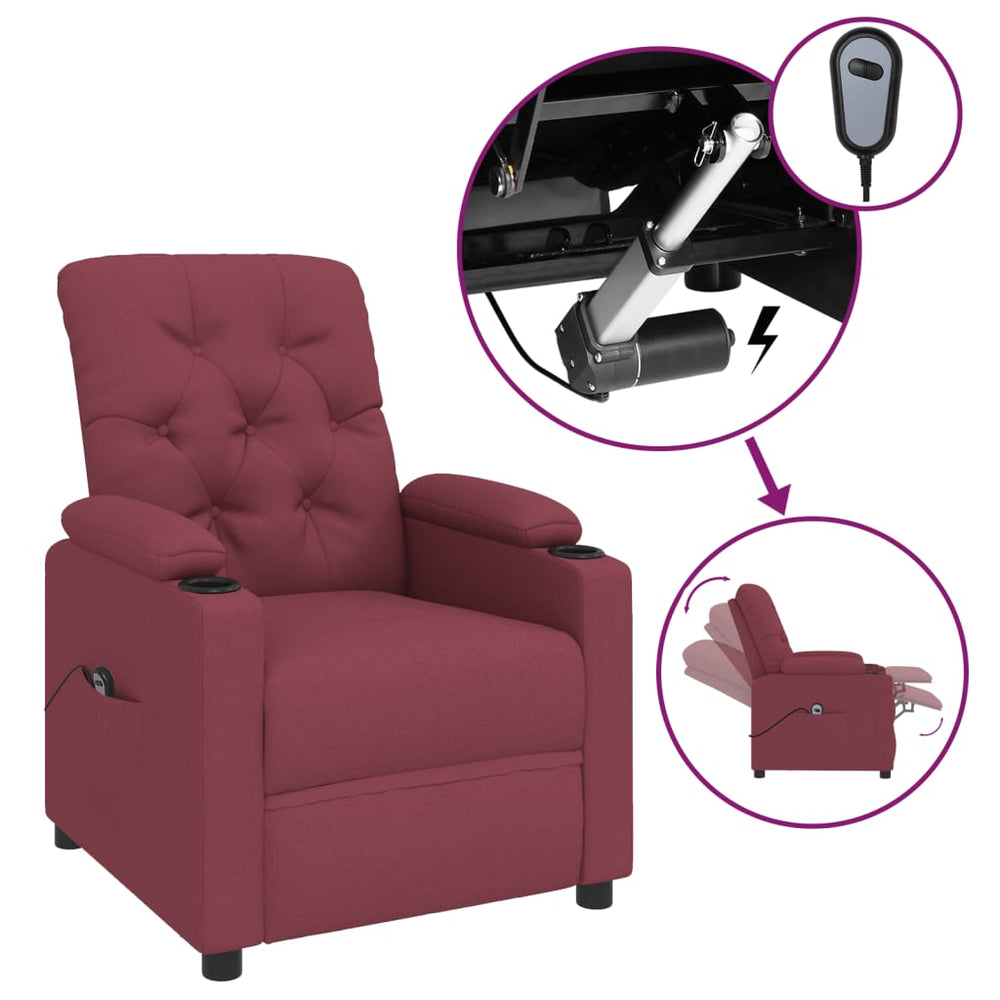 vidaXL Electric Recliner Wine Red Fabric