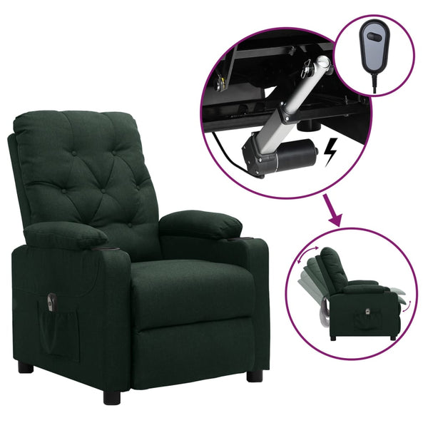 vidaXL Electric Recliner Dark Green Fabric