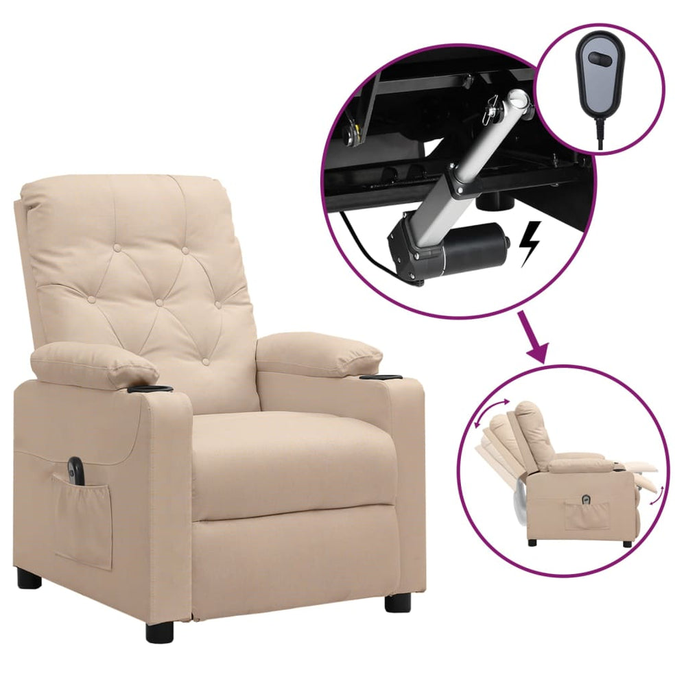 vidaXL Electric Recliner Cream Fabric
