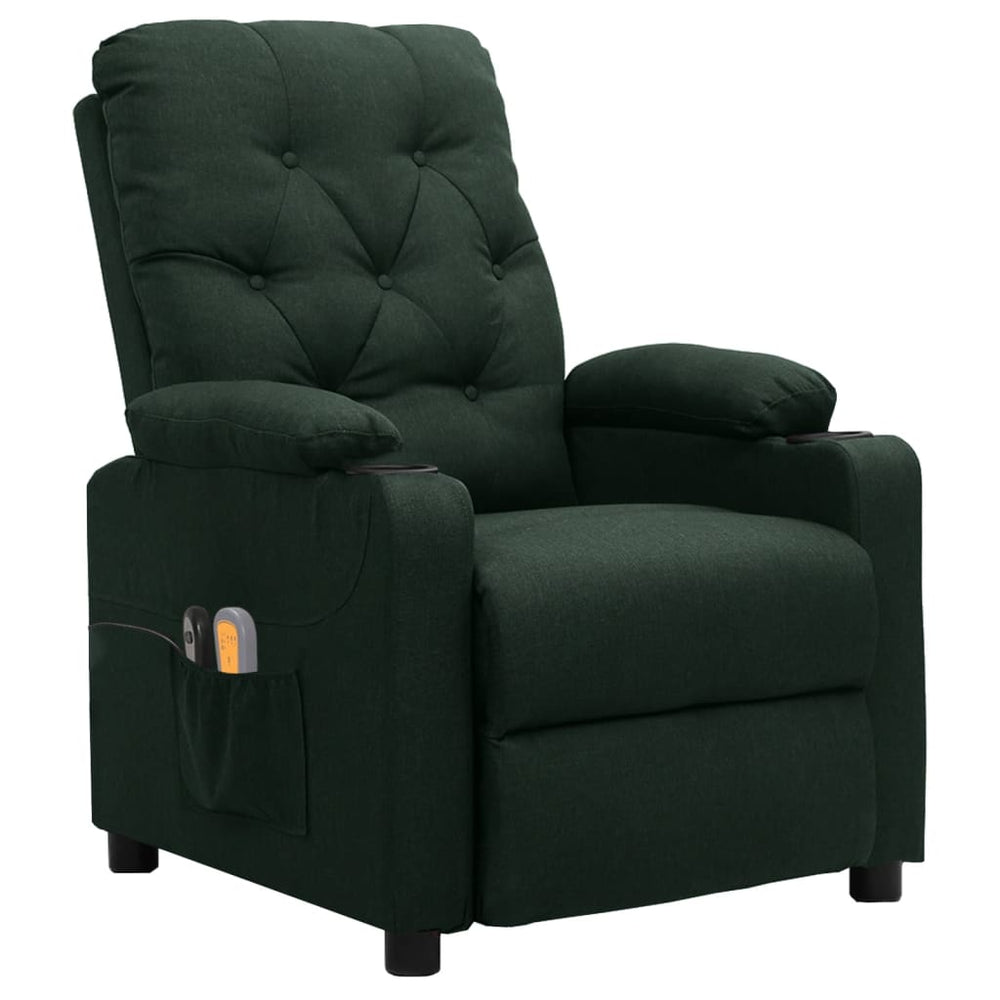 vidaXL Electric Massage Armchair Dark Green Fabric