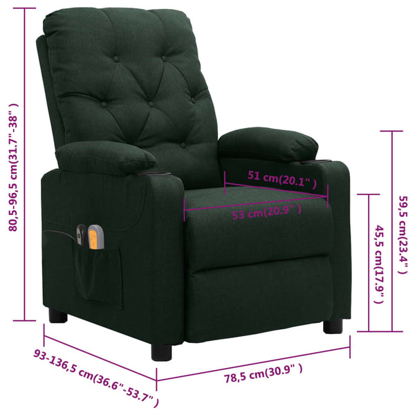 vidaXL Electric Massage Armchair Dark Green Fabric