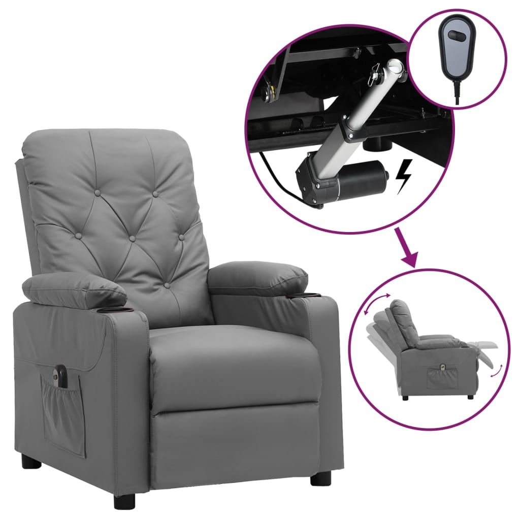 vidaXL Electric Recliner Grey Faux Leather