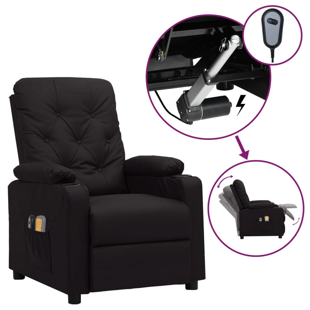 vidaXL Electric Massage Recliner Black Faux Leather