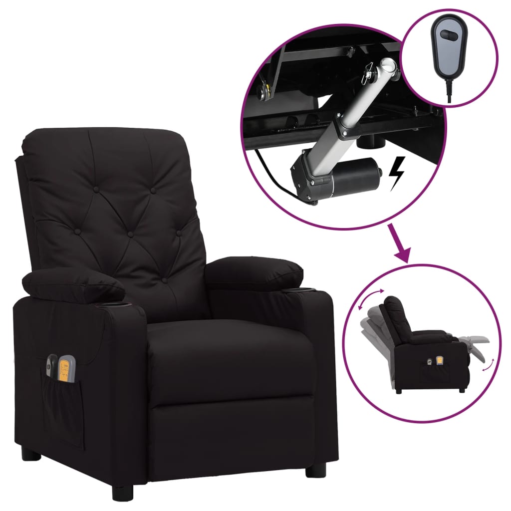 vidaXL Electric Massage Recliner Black Faux Leather
