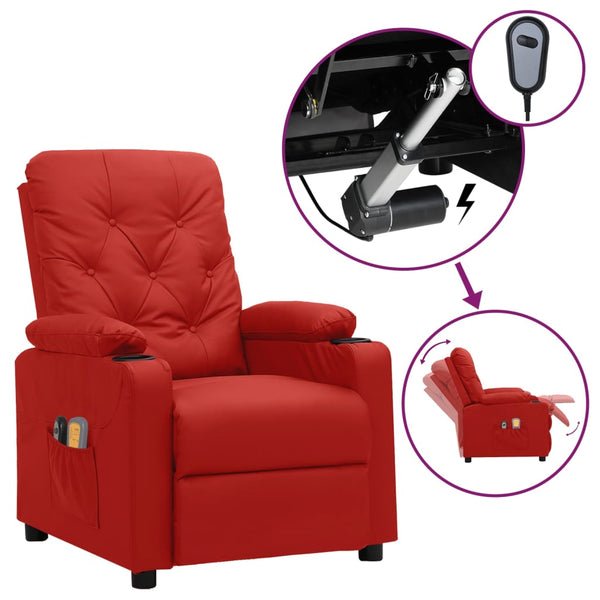 vidaXL Electric Massage Recliner Wine Red Faux Leather