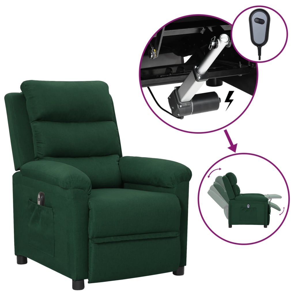 vidaXL Electric Recliner Dark Green Fabric