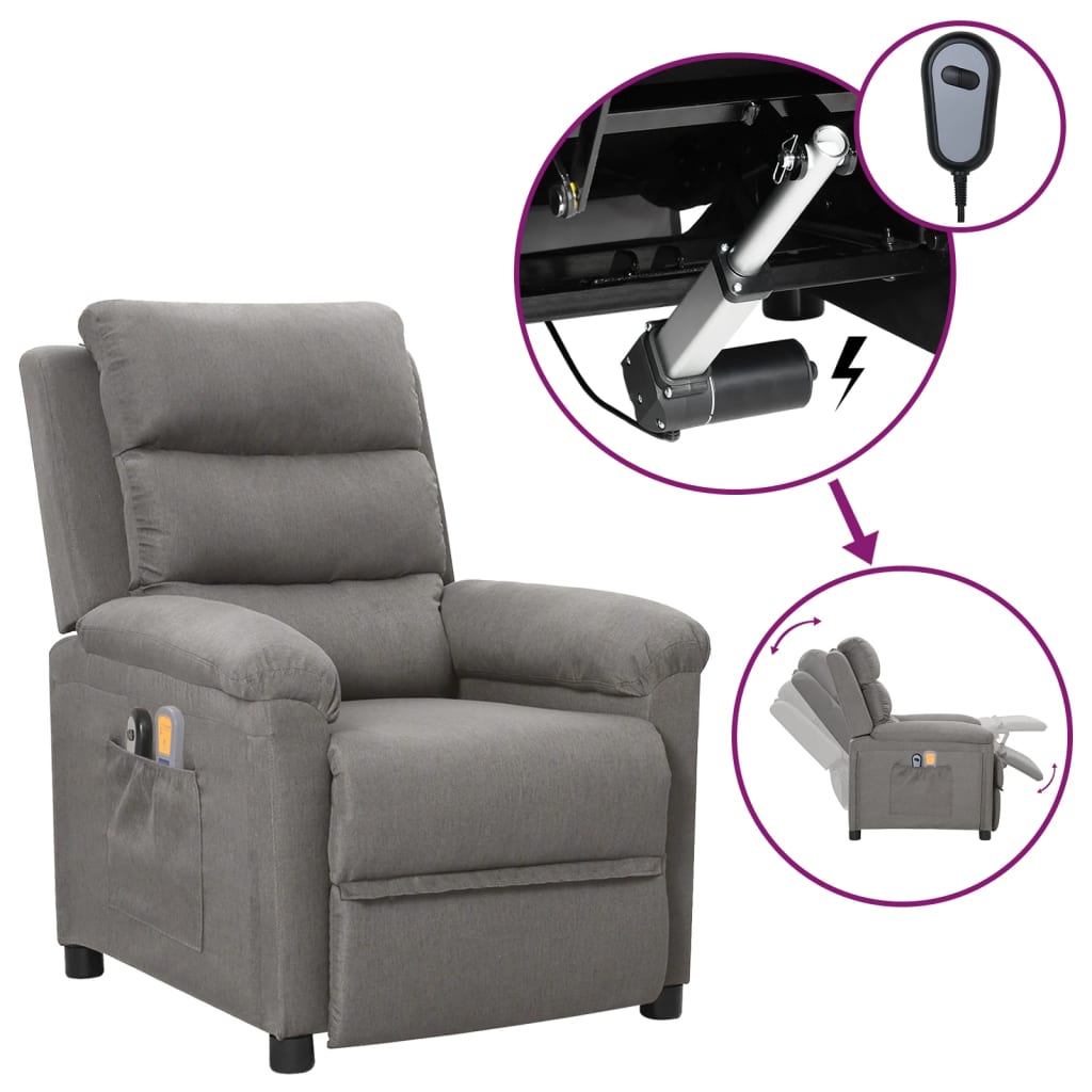 vidaXL Electric Massage Armchair Light Grey Fabric