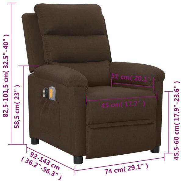 vidaXL Electric Massage Armchair Dark Brown Fabric