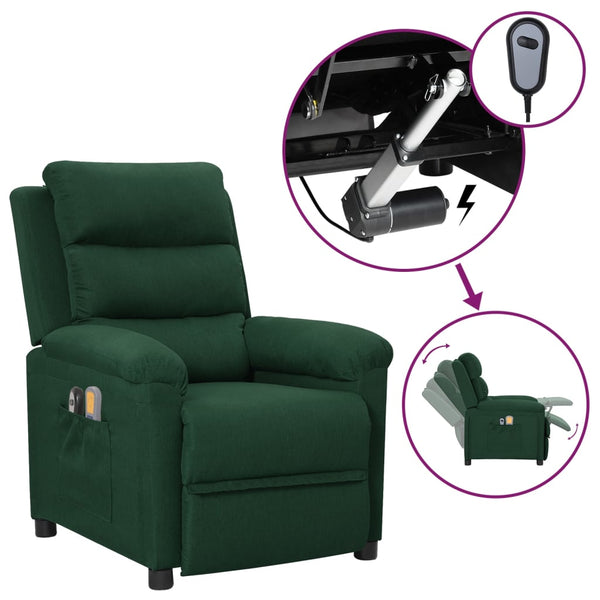 vidaXL Electric Massage Armchair Dark Green Fabric