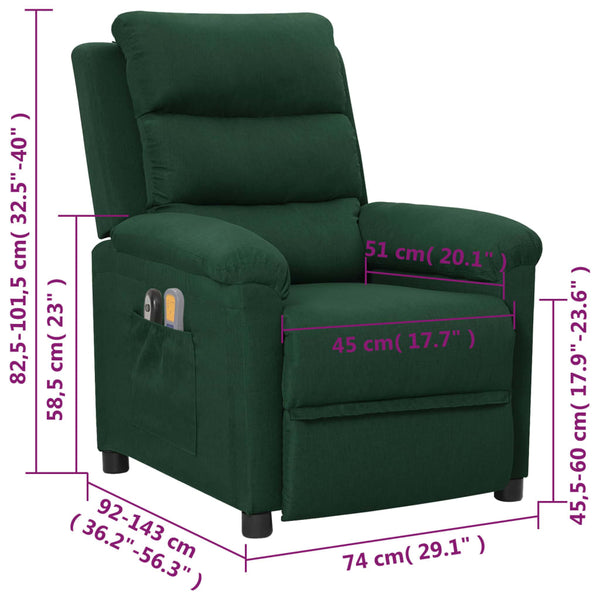 vidaXL Electric Massage Armchair Dark Green Fabric