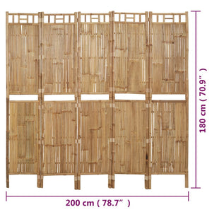 vidaXL 5-Panel Bamboo Room Divider 200x180 cm