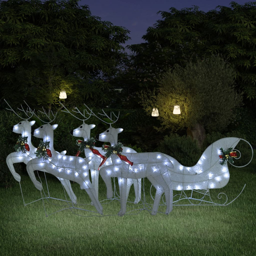 vidaXL Reindeer with Sleigh Christmas Decoration 100LEDs Outdoor White