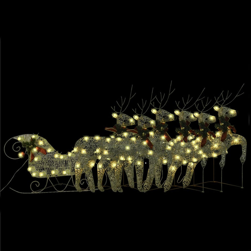vidaXL Reindeer with Sleigh Christmas Decoration 140 LEDs Golden